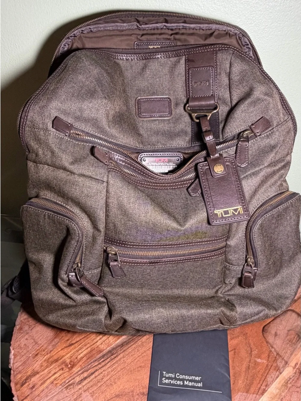 TUMI Alpha Bravo Knox BackPack Brown Ballistic Nilon Leather Trim Laptop Bag